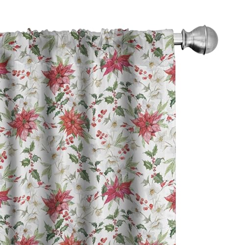Ambesonne Watercolor Window Curtains, Fresh Poinsettia