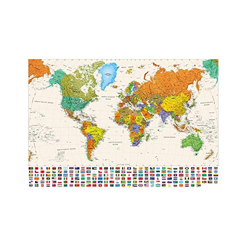 SRY-Holster HH-Map, 1PC Big Taille The World Carte Plan de Peinture Affiche rétro Anglais Carte avec Drapeaux nationaux pour Salon de Voyage Décor de Bureau (Color : DM349, Size : 90X130cm Unframed)