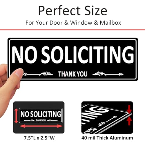 2 pack premium metal self-adhesive no soliciting sign for front door 75 x 25 inches aluminum no solicitation signs for house business home office window no fade rust free