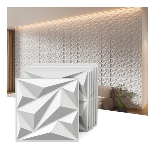 INMOZATA 12 Stück 3D Wandpaneele PVC-Diamant Wall Panels Deko Wandverkleidung Innen 30cm x 30cm PVC-Diamant Wandplatten (3qm) für TV Hintergrund, Schlafzimmer, Spielzimmer(Z1-Weiß)