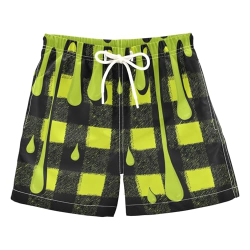 miaozhen Pantalones cortos de playa para niño, color verde y negro, a cuadros, pantalones cortos de natación para la playa, para niños pequeños, ligeros, Búfalo a cuadros verdes y, 4 años