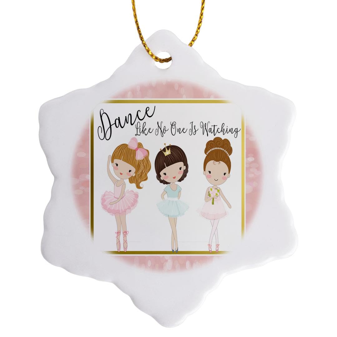 3dRose Dance Like No One is Watching with Cute Ballerina Girls Snowflake Ornament, Porcelain, Multi-Colour, 3-Inch