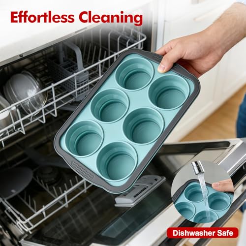 RAYBIN 2 Pack Silicone Muffin Pans for Baking with Metal Frame,Nonstick 6 Cup Silicone Cupcake Pans Egg Molds, Muffin Tins Easy to Pop Egg Baking Pan for Oven,BPA Free by RAYBIN - Used condition - Image 7