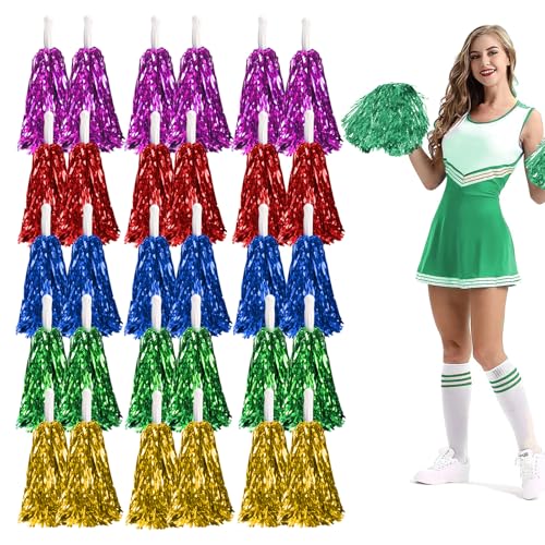 GZjiyu 30 Piezas Pompones Animadora, Pompones de Porristas, Flores De Animadoras para Animadora Y PompóN para Eventos Deportivos Fiestas EspectáCulos En Escenario Fiestas Festivas