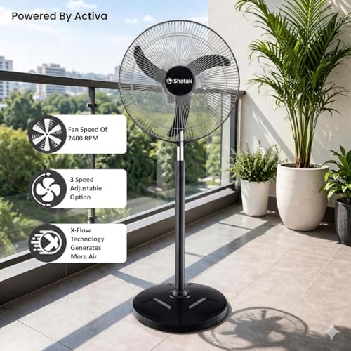 Image of SHATAK Bullet Pedestal Fan ISI Marked | Stand Fan with Tilt Mechanism | High Air Delivery | Aesthetic Design with Telescopic Arrangement