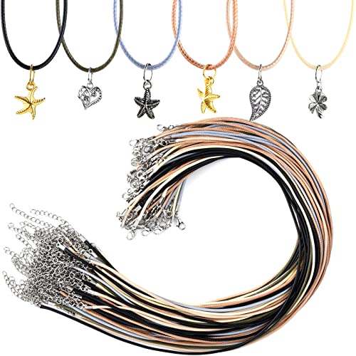 NEBURORA 60 Pcs Cordon Collier 2mm Ciré Cordon de Collier avec Fermoir 20 Pouces 6 Couleurs Collier Corde Corde en Coton Ciré Collier pour DIY Bracelet...