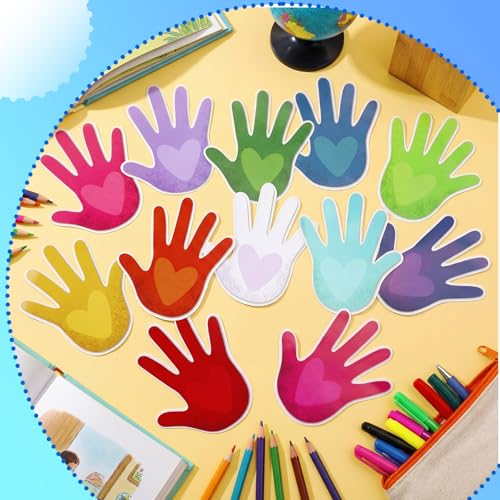 Image of Kisston 360 Pcs Hands with Heart Cutouts Paper 3.9 Inch Assorted Color Die Cuts for DIY Craft Projects School Classroom Bulletin Board Decor
