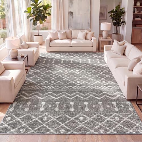 Image of JONATHAN Y Aksil Moroccan Beni Souk Gray /Cream Indoor Area Rug, 4x6, Bohemian, Scandinavian, Easy-Cleaning for Living Room, Bedroom, Kitchen, Pet Friendly, Non-Shedding (MOH208C-4)
