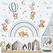 decalmile Rainbow Animal Wall Decals Hot Air Balloon Animals Bear Clouds Wall Stickers Baby Nursery Kids Bedroom Living Room Wall Decor