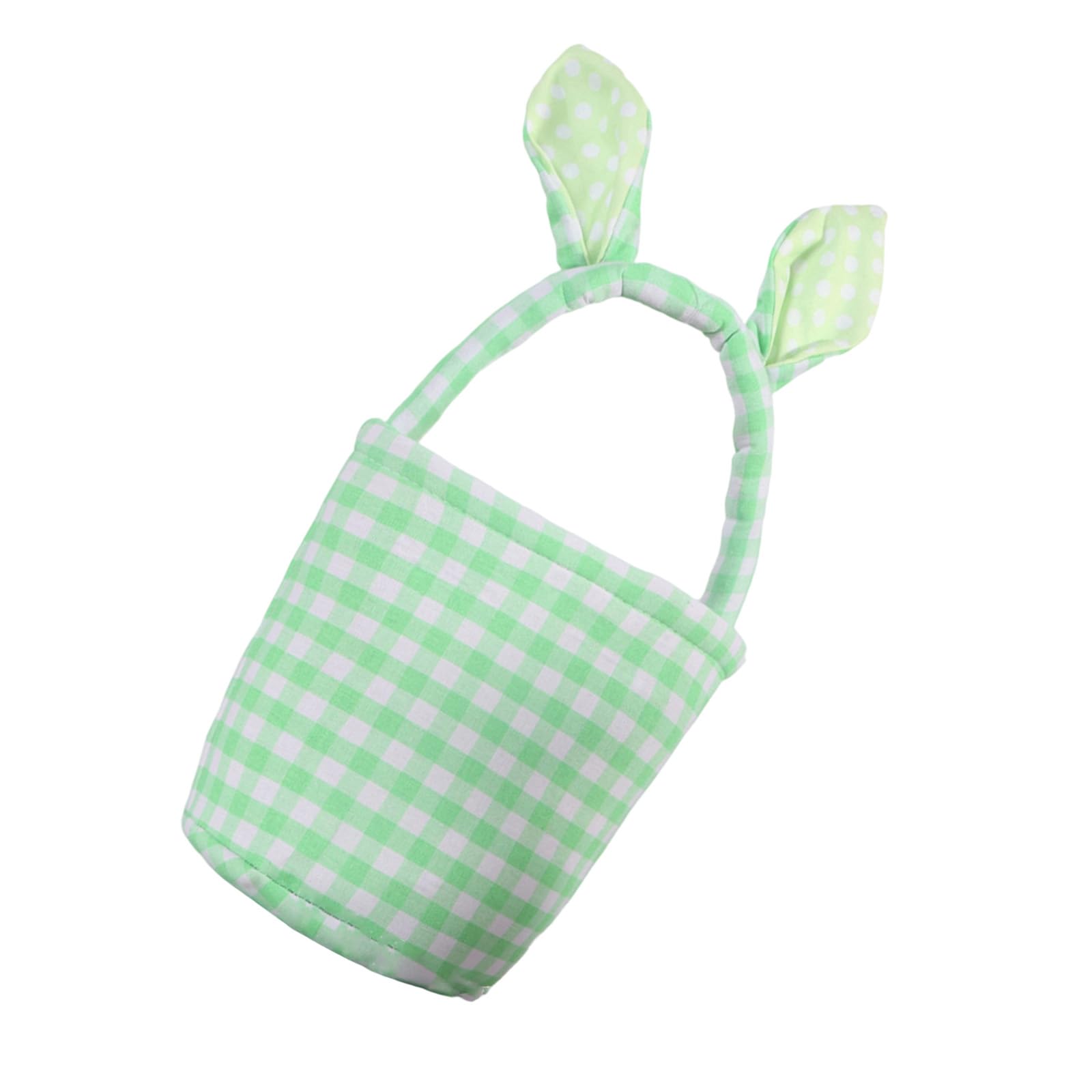 Unique Striped Easter Basket Large Capacity Folding Easter Egg Collecting Bunny Rabbit Ears Handle Spring Decoration Celebration Basket