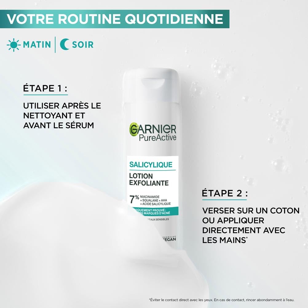 GARNIER Pure Active - Soin Exfoliant Visage - Réduit Les Marques D'acné & Les Pores - Niacinamide, AHA & Acide Salicylique - Formule Liquide Légère - Vegan & Cruelty Free - Unisexe - 120 ml