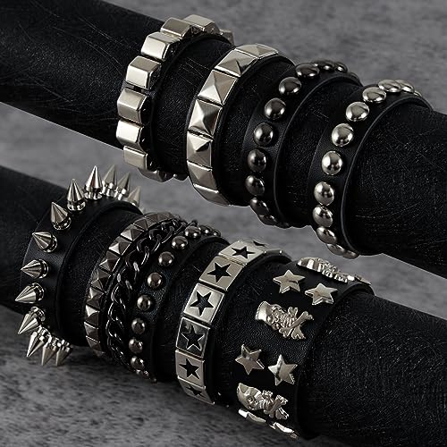 Unisex Punk Leather Bracelet Spike Cuff Bracelet 80s Studded Wristband for Biker Hip Hop Punk Accessories3