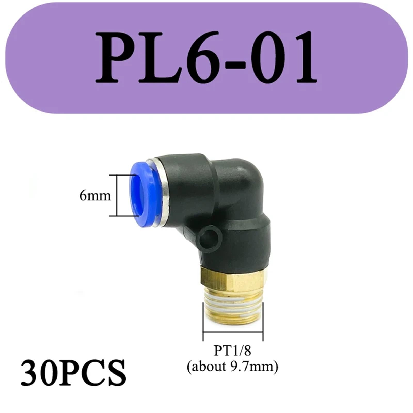 30 Pz PL Gomito 4-M5 6-M5 Dritto Connettore Aria Raccordo Pneumatico Raccordi Rapidi 1/8 "1/4" 3/8 "1/2" Filettatura Maschio Push In (Size : PL6-01)