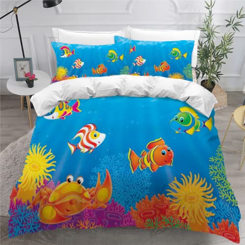 SK-YBB Parure de Lit 240 x 260 Adulte Bleu Orange Némo Housse de Couette 2 Personnes 3D Imprimé Poisson Marin Housse de Couette 240x260 Adulte+2 taies...