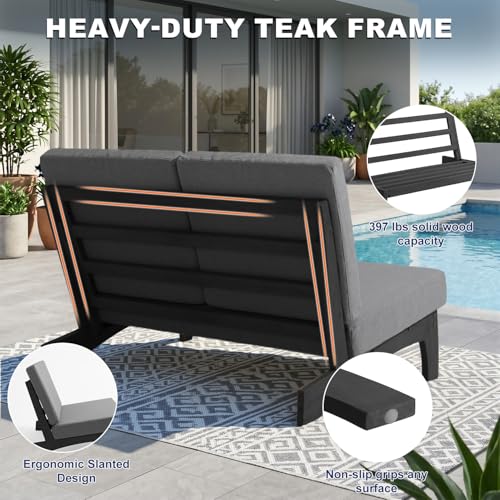 Image of Pia Ricoo 4 Piece Patio Furniture Sets, Outdoor Loveseat Sofa Set with 2 Chairs & Coffee Table, Patio Conversation Set for Backyard, Deck, Lawn, Gray, Dark Wood