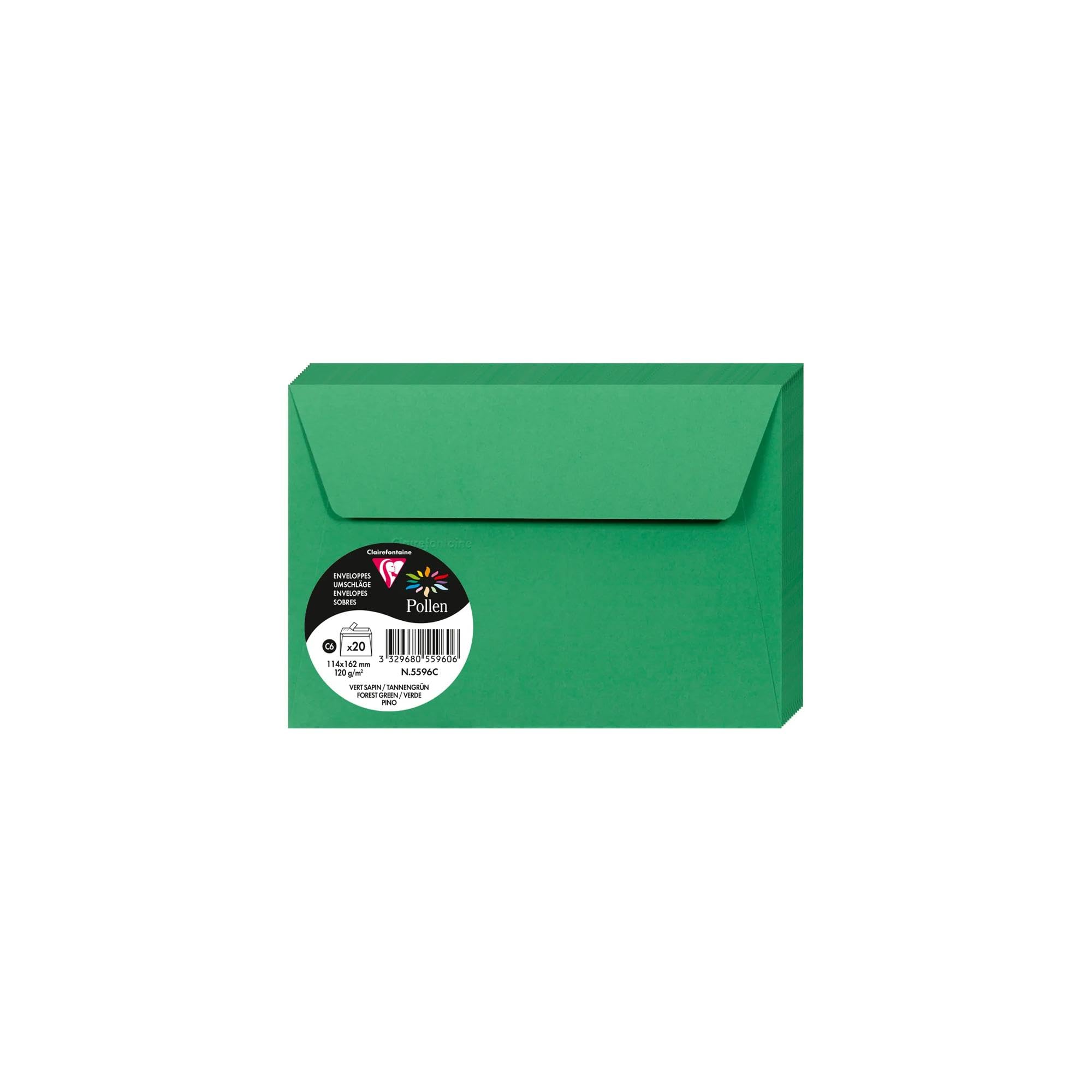 Clairefontaine 5596C Pack of 20 Self-Adhesive Envelopes Format C6 11,4x16,2cm 120g Colour Forest Green Invitation Events Correspondence Pollen Range Premium