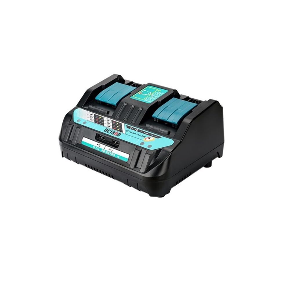 Ładowarka akumulatorowa 18V DC18RD z dwoma portami kompatybilna z akumulatorem litowo-jonowym Makita 14.4V-18V BL1415 BL1430 BL1830 BL1840 BL1850 BL1850B(UK Plug)