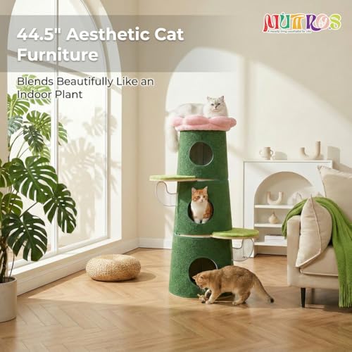 Árbol moderno para gatos cactus 44.5" verde con 3 condominios miniatura 2