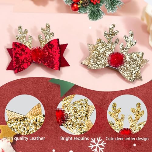 4 Piezas Pinzas para el Cabello de Navidad LÉ ÉCLAT Moño con Cuernos de Reno Disfraz Brillante miniatura 6