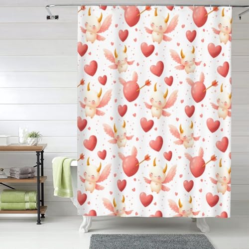 TZTTZT Duschvorhang mit Feen-Herz-Druck, Stoff-Duschvorhänge für Badezimmer, 152,4 x 183,9 cm dick, strapazierfähig, niedlicher Badezimmervorhang, maschinenwaschbar