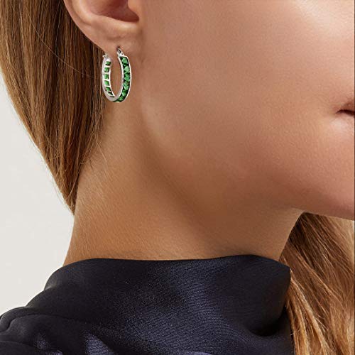 Fancime White Gold Plated 925 Sterling Silver Hoop Earrings Princess Cut Green Cz Cubic Zirconia May Birthstone Created Emerald Small Click-Top Huggie Hoop Earrings Dainty Fine Jewelry For Women, 22Mm #TOP4