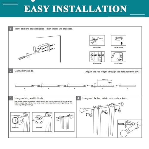 Orger 1 Inch Curtain Rod With Ball Finials Crystal, Black Single Window Rod, Adjustable Length From 30 To 68 Inches, Window Treatment Curtain Rod For Home #TOP5
