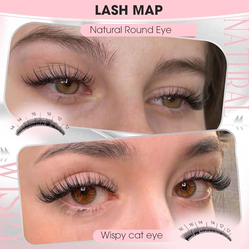 Image of Wispy Natural Lash Clusters 12-14-16mm CC Curl DIY Cluster Eyelash Extensions for Clean Makeup, Individual False Eyelashes Cat Eye Lash Clusters
