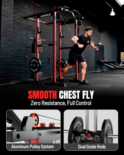 Image of Mikolo K6 2.0 Power Cage, Power Rack with Cable Crossover System, 2000LBS Squat Rack with LAT Pull Down System, Functional Trainer with Aluminum Pulley System for Home Gym