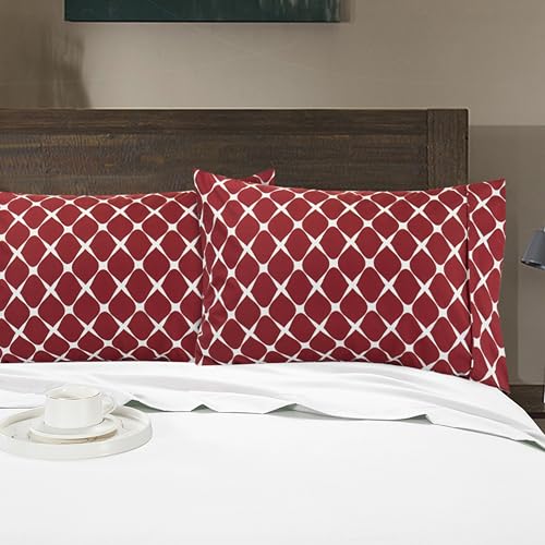 Image of Elegant Comfort Luxury Ultra-Soft 2-Piece Pillowcase Set - 1500 Premium Hotel Quality Microfiber Double Brushed - Wrinkle Resistant, King Size, Bloomingdale Pattern Burgundy