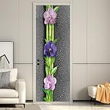 Stickers Porte Orchidée Bambou Poster Porte Trompe L'oeil, Effect 3D Orchidée Bambou Autocollant, Auto Adhésif Papier Peint Mural Chambre Salon Mur Décoration Art Sticker Muraux 77x200 cm m.5768