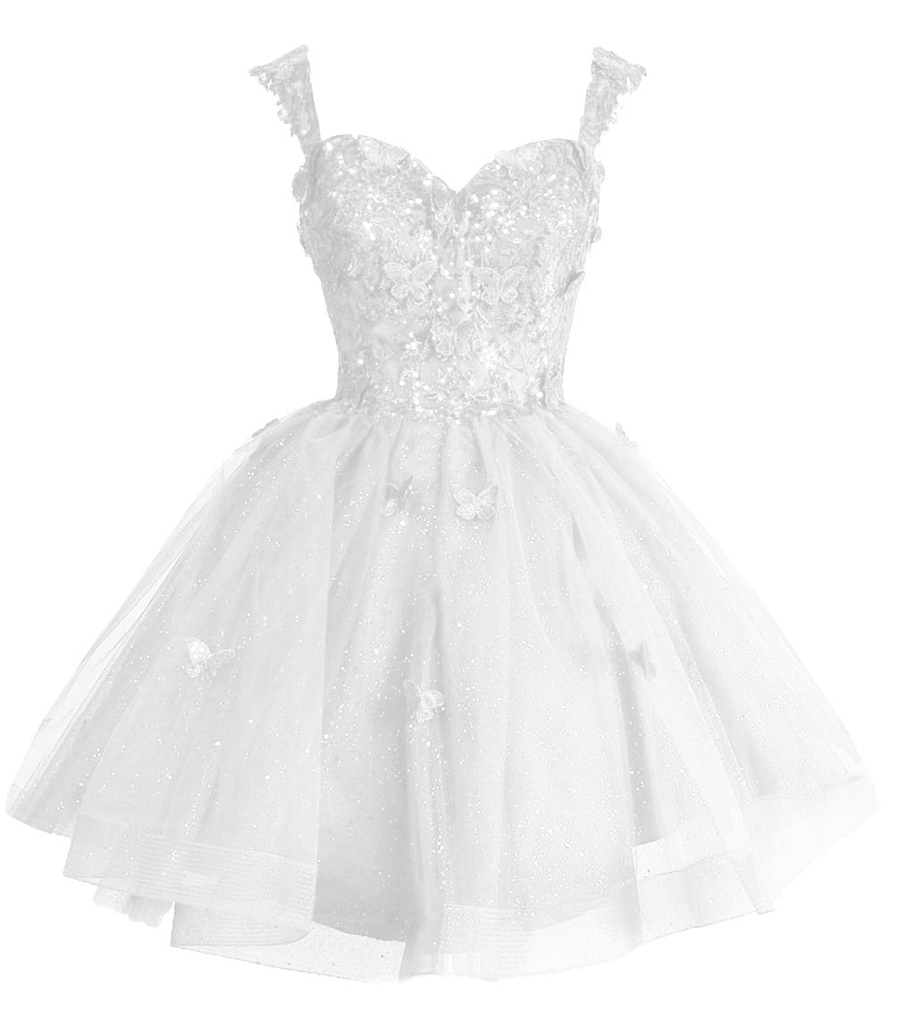 Fanciest Off Shoulder Glitter Tulle Homecoming Dresses for Teens 3D Butterfly Short Prom Dress Sequin Quinceanera Dresses
