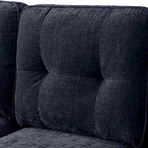 Cooldex 82” L Shape Sofa, Convertible Navy Blue Sectional Sofa, Mcm Sofa,Retro Sofa,Chenille Loveseat Sofa With Chaise， Removable And Washable Cushions (Navy Blue) #TOP3