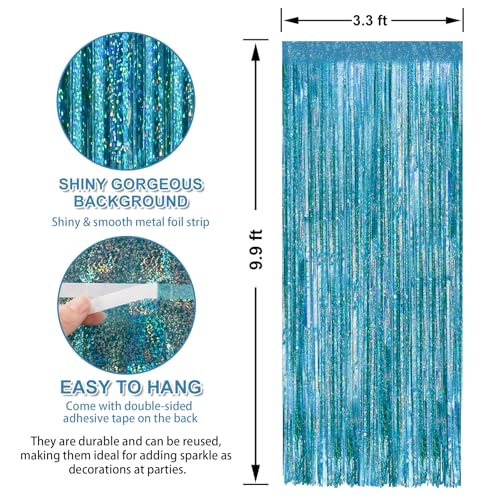 Image of Crosize 7 Pack 3.3 x 9.9 ft Laser Blue Foil Fringe Curtains Party Decorations, Laser Blue Tinsel Curtain Backdrop for Parties, Door Streamers, Glitter Streamer Backdrop for Birthday Decoration