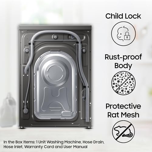 Image of Samsung 8 kg, 5 star, AI Control, AI Eco Bubble, Wi-Fi, Digital Inverter, Motor, Fully-Automatic Front Load Washing Machine (WW80T504DAX1TL, Hygiene Steam, Inox)