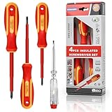 E·Durable 4pcs VDE Screwdriver Set, Magnetic Insulated Screwdriver Set to 1000v, Multifunctional Tool Kit Chrome Vanadium Screwdrivers TPR Handle for Home and Professional Use, Red