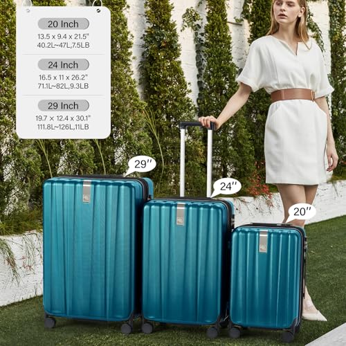 Image of Hanke Expandable Hardshell Luggage Sets 3 Piece Extra Large Suitcases with Lock,28 Inch Luggage with Spinner Wheels, PC Travel Suitcase for Women Men 20 24 29Inch,Caribbean Blue