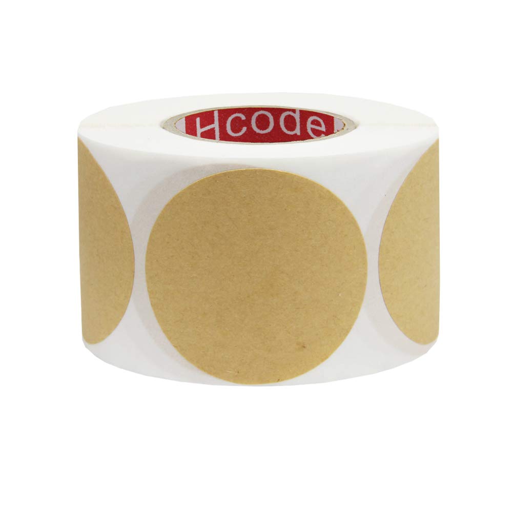 Hcode Lot de 500 autocollants ronds en papier kraft naturel de 50 mm - Étiquettes vierges inscriptibles - Marron - 500 pièces par rouleau