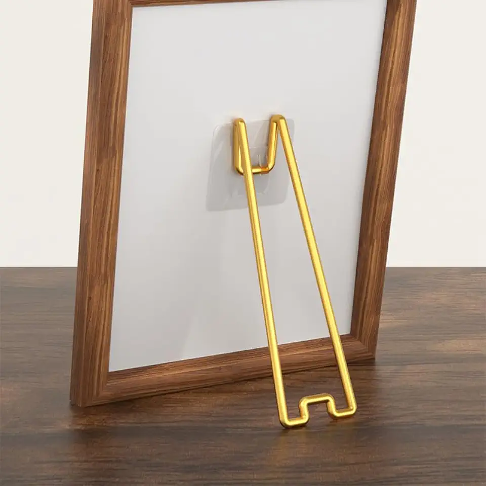 Suporte adesivo para moldura, cavalete de metal com autoadesivo para exibição de fotos, para porta-retratos de 22 a 36 cm de altura (dourado, grande)