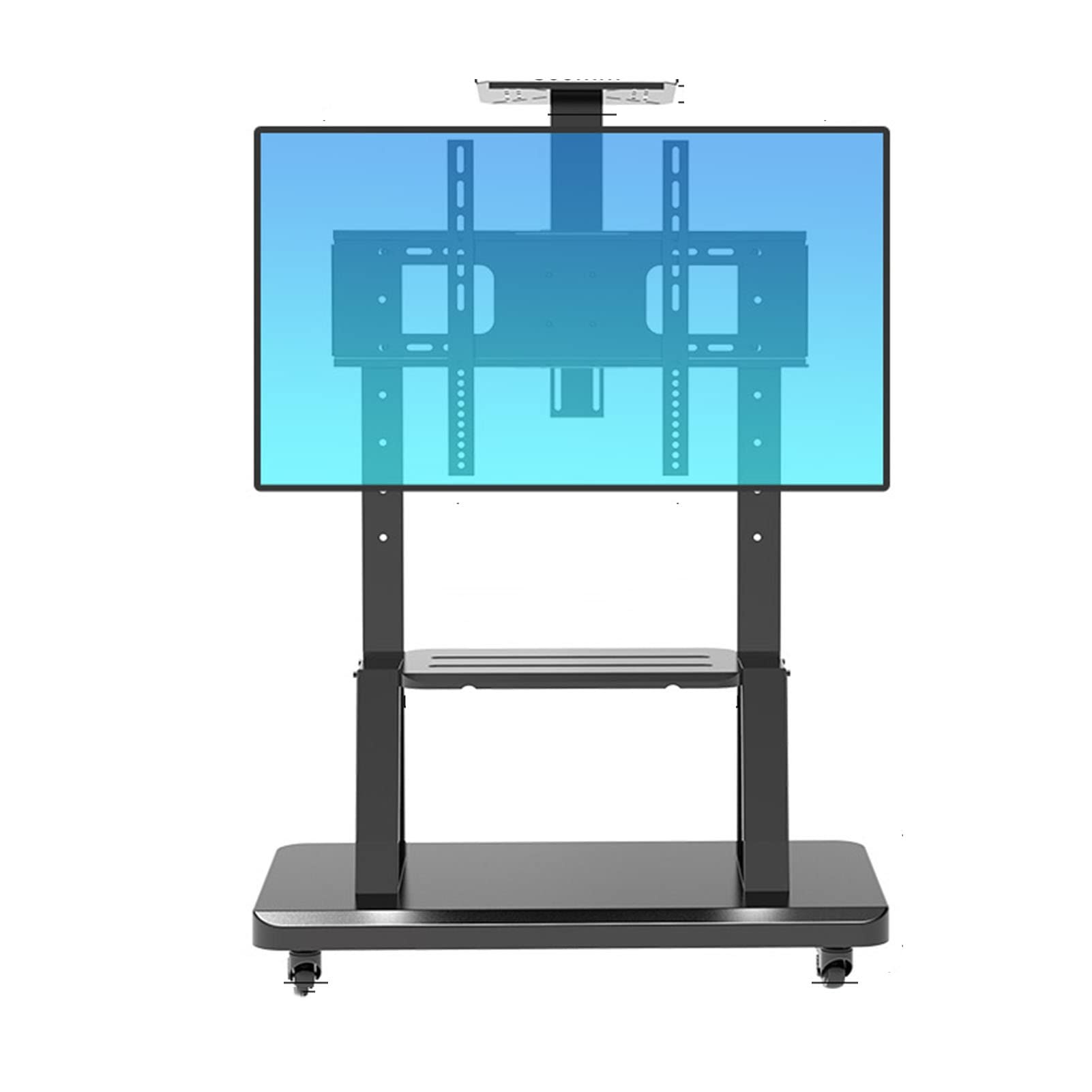 HPTHLY Mobile Tv Stand On Wheels - Height Adjustable Rolling Tv Cart Trolly With Tray Holds 50Kg, Portable Tv Stand With Brackets, For 32In-70In Screens, Max Vesa 600X400Mm (Black-121-149Cm)