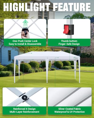 Image of 10x20 Pop Up Canopy Tent One Push Easy Setup Outdoor Party, White | Waterproof PA Silver Oxford with Sealed Seam& 4 Sandbags, One Push Canopy for Parties, Weddings, Backyard