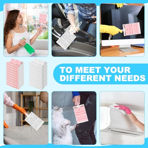 Image of Mimorou 100 Pcs Disposable Dusters Refills Bulk Heavy Duty 180 Multi Surface Replacement Dusters for Cleaning Ceiling Fan with Microfibers Unscented (Pink Color)