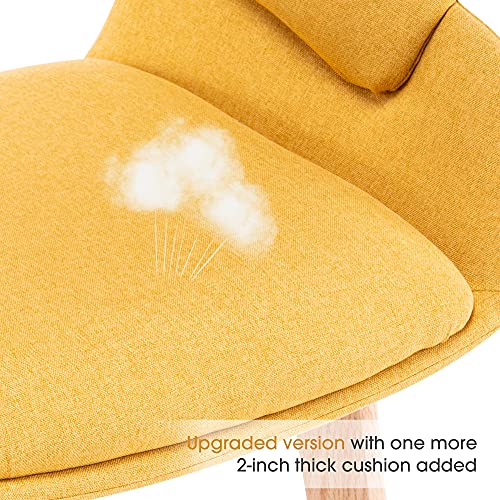 Ivinta Modern Living Dining Room Accent Arm Chairs Set Of 2 Linen Fabric Mid-Century Upholstered Side Seat Club Guest With Solid Wood Legs (Yellow+Cushion)… #TOP3