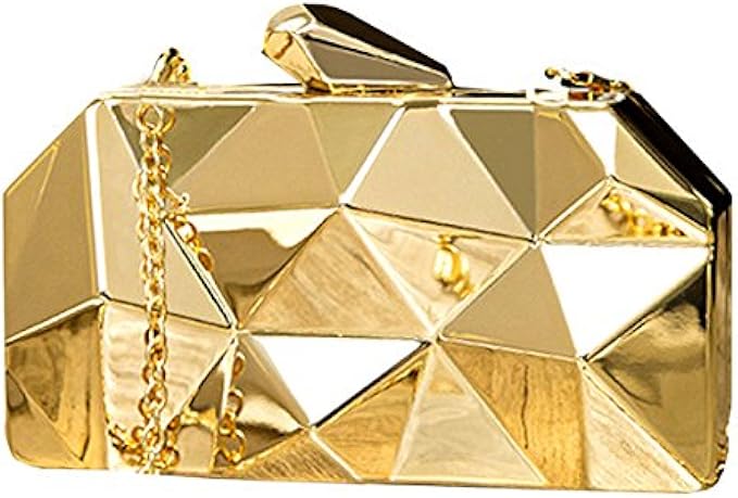 Reberomantic Women Lattice Pattern Metal Handbag Chain Geometric Evening Clutch Purse