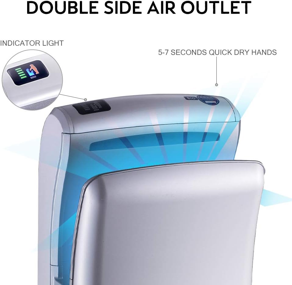 interhasa! Commercial Hand Dryer with HEPA Filter, 110V Electric Jet Hand Dryer for Bathrooms Commercial, 3-Pin Plug in