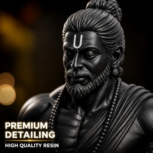 Image of CHULO Black Matte Finish Lord Hanuman Idol for Car Dashboard, Home & Office Desk | Hanuman Ji Murti for Positivity, Strength, Good Luck & Prosperity - 10x8x10 cm | Hindu Spiritual Gift Showpiece
