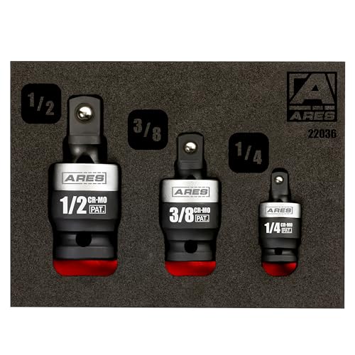 Image of ARES 22036 3-Pc Slim Profile Impact Universal Joint Set - 1 /4,3 /8,1 /2-In