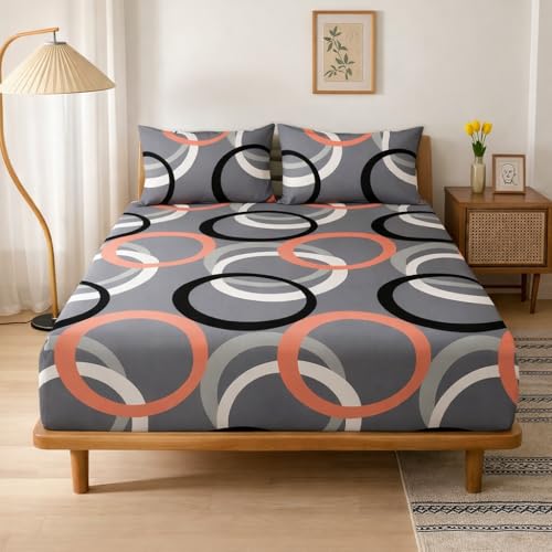 Image of Cotton Elastic Fitted Bedsheets with 2 King Size Pillow Covers Double Bed with All Around Elastic Supersoft Size - 72 King Sizex78+8 inches Color - Charcoal Grey