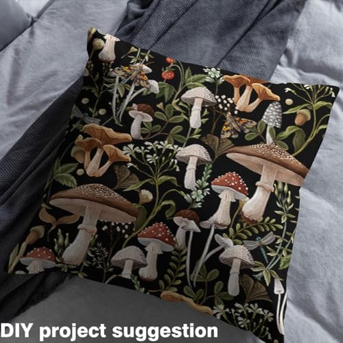 Castle Fairy Mushroom Fabric for Decoration,Nature Burgundy Plant Outdoor Fabric by The Yard,Wild Botanical Leaves Fabric for Room Decor and Upholstery,1 Yard — view 2
