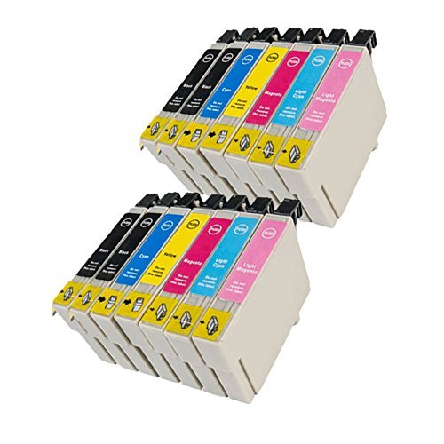 14 Cartucce D'Inchiostro Compatibile Per Epson Con Chip T0801 T0802 T0803 T0804 T0805 T0806 (4X Nero + 2X Ciano + 2X Magenta + 2X Giallo + 2X Ciano Ch
