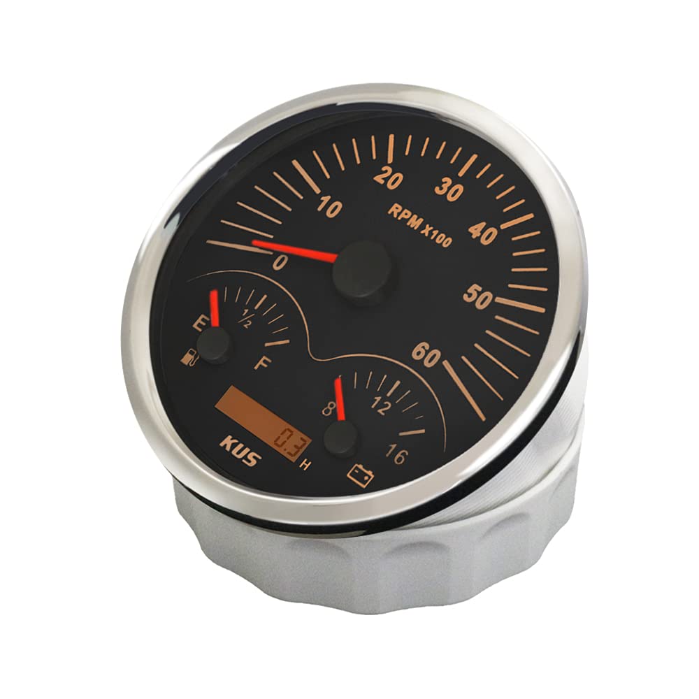 KUS Contagiri 3 in 1 calibro 110 mm 6000 giri/min con indicatore livello carburante voltmetro retroilluminato 12 V per trattori furgoni